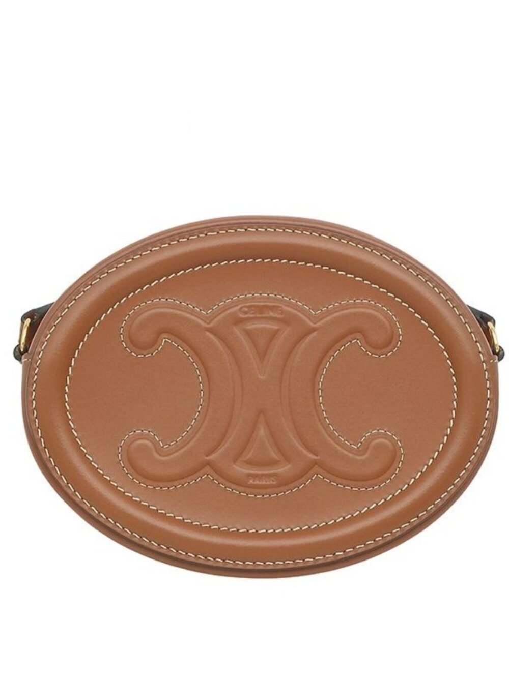 Celine Shoulder Bag Oval Perth Cuir Triomphe Leather Tan Gold Brown Mini